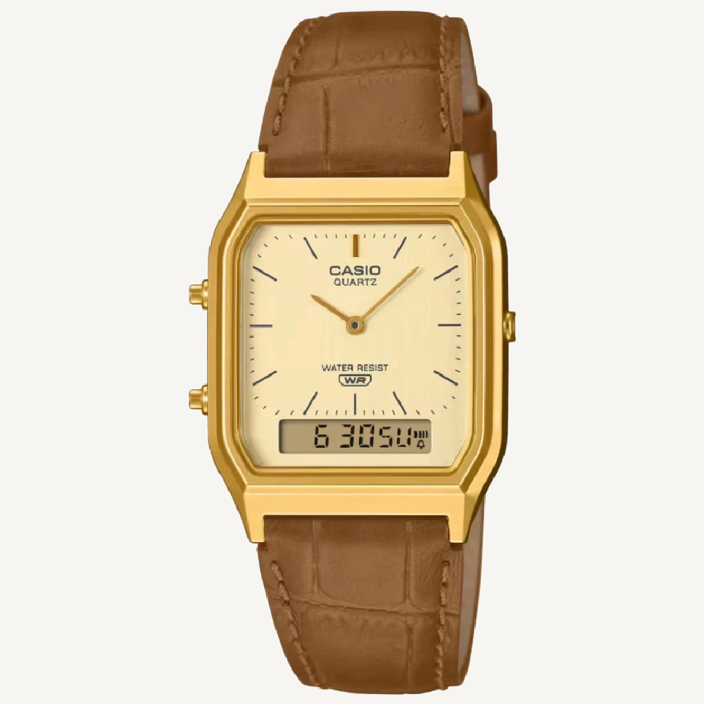 Casio AQ230EGL-9A Gold Ana-Digi Vintage Watch Mesh Band