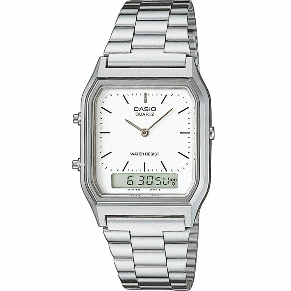 Casio AQ230A-7D Vintage Analog Digital Watch Silver Stainless Steel