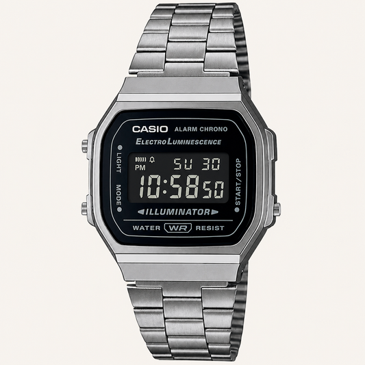 Casio A168WGG-1B Vintage Digital Watch Black Dial Gunmetal Stainless Steel