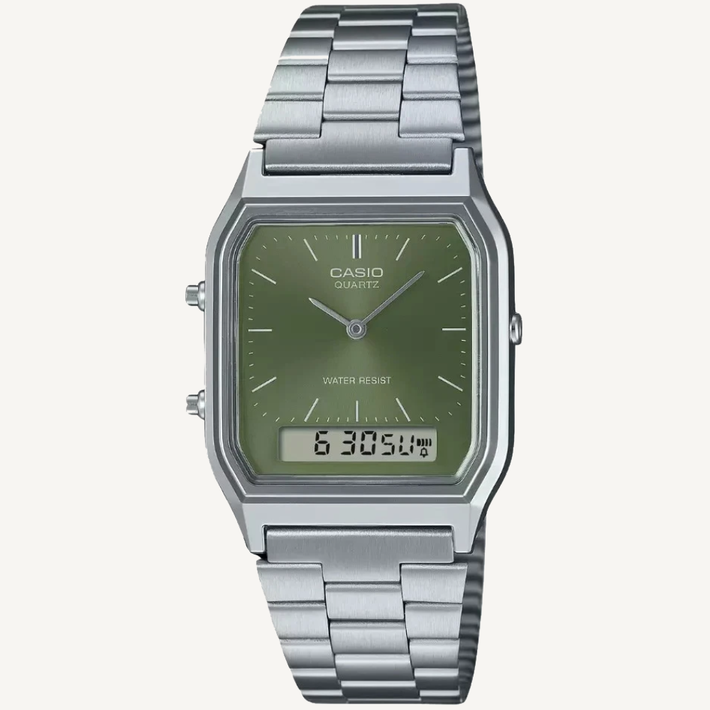 Casio AQ230A-3A Green Dial Ana-Digi Vintage Watch
