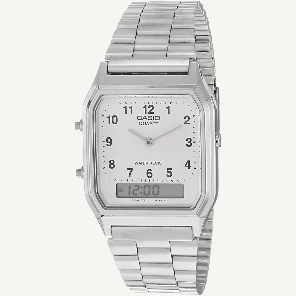 Casio AQ230A-7B Silver Ana-Digi Watch Silver Mesh Band
