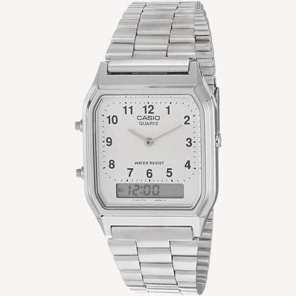 Casio AQ230A-7B Silver Ana-Digi Watch Silver Mesh Band