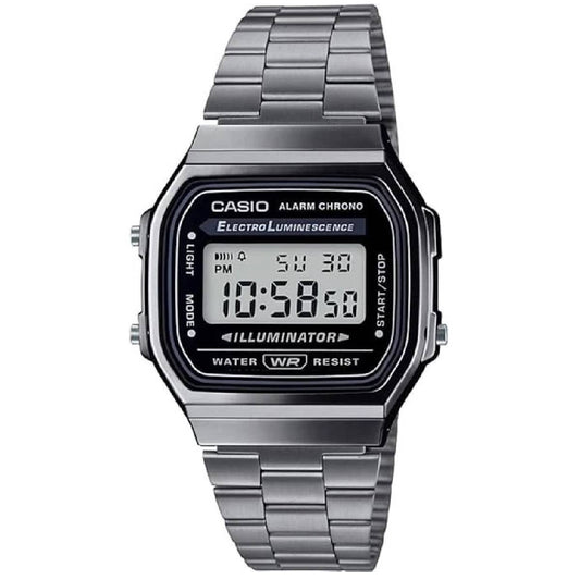 Casio A168WGG-1A Vintage Digital Watch Black Dial Gunmetal Stainless Steel