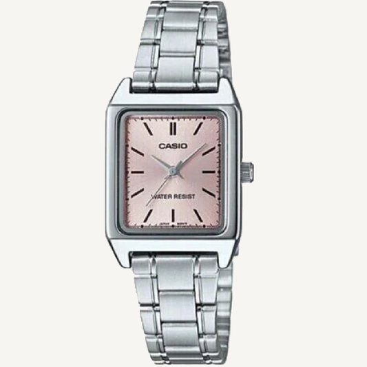 Casio LTP-V007D-4E Pink Dial Rectangular Stainless Steel Watch