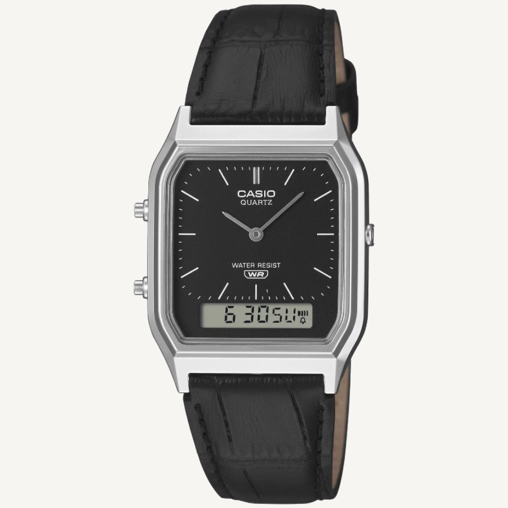 Casio AQ230EL-1A Black Ana-Digi Vintage Watch Leather Band