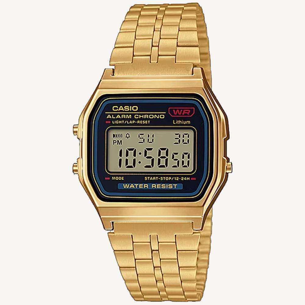 Casio A159WGEA-1D Gold Vintage Digital Watch Black Dial