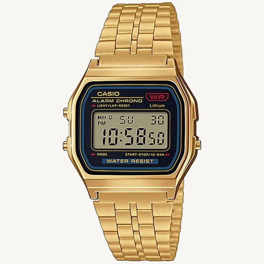 Casio A159WGEA-1D Gold Vintage Digital Watch Black Dial