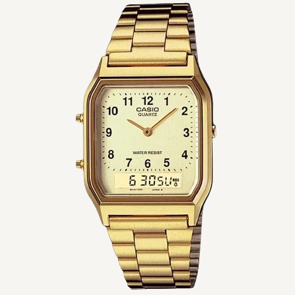 Casio AQ230GA-9B Gold Analog Digital Vintage Watch