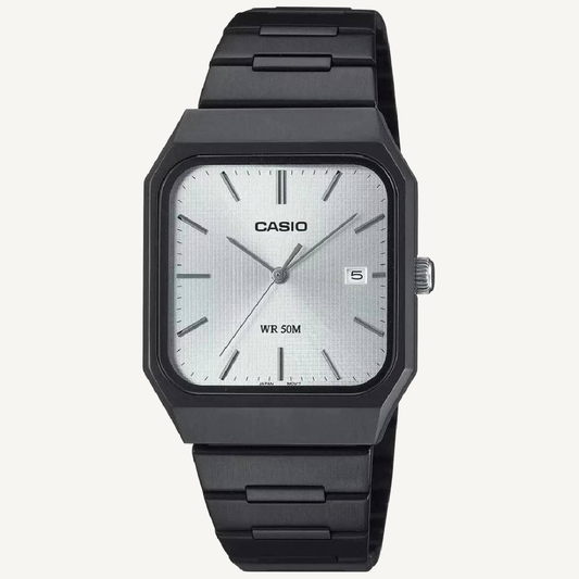 Casio MTP-B185B-7A Analog Watch Black Ion-Plated Stainless Steel Silver Dial