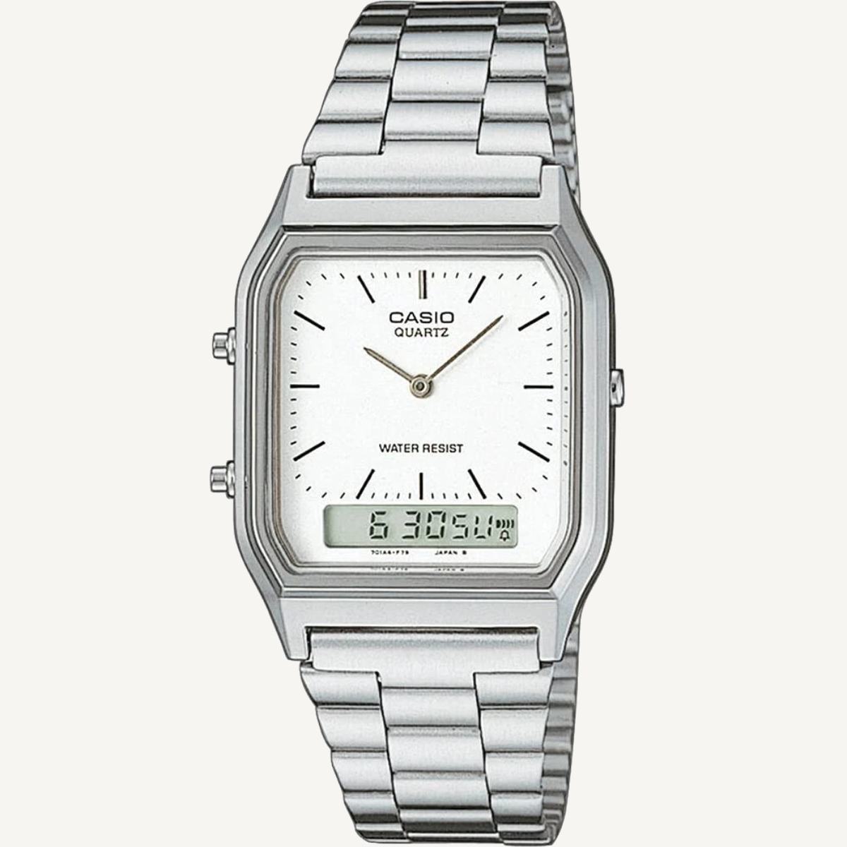 Casio AQ230A-7D Vintage Analog Digital Watch Silver Stainless Steel