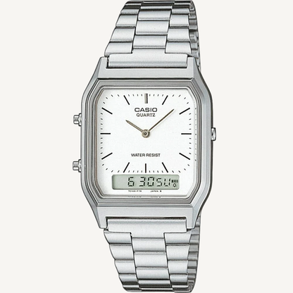 Casio AQ230A-7D Vintage Analog Digital Watch Silver Stainless Steel