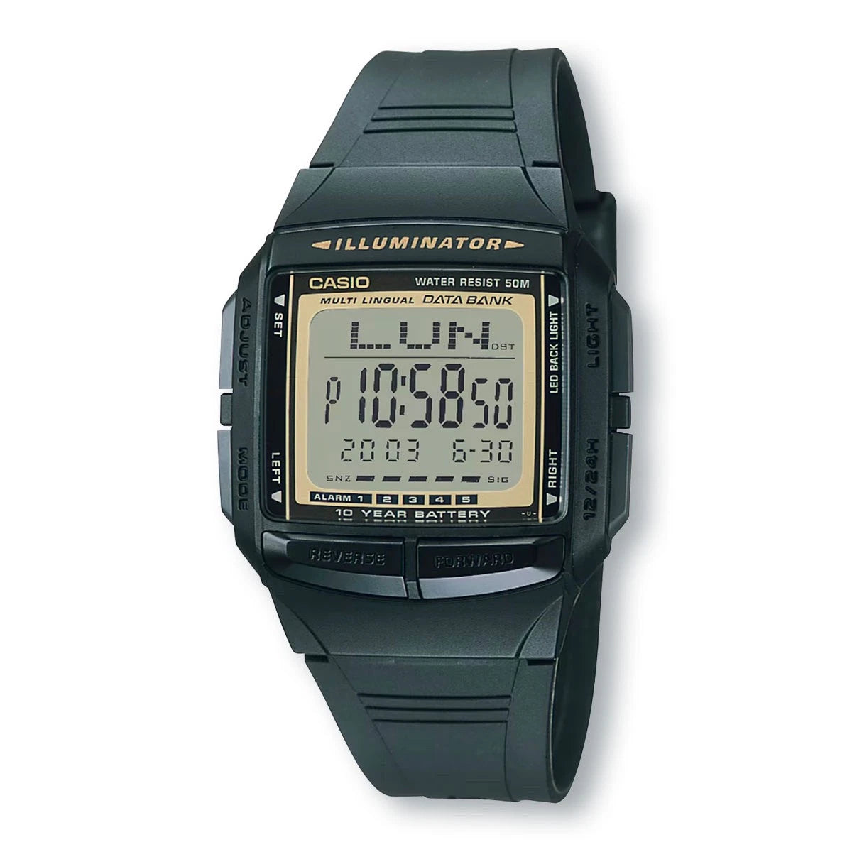 Casio Men's Illuminator Digital Databank Black Resin Watch DB-36-9A With Box